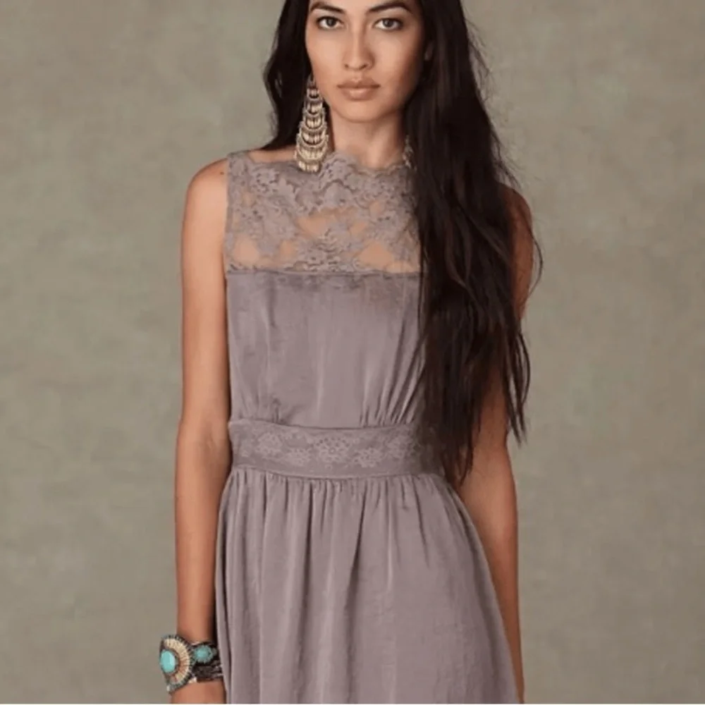Free People Gray Lace Open Side Mini Dress Boho Sleeveless Festival